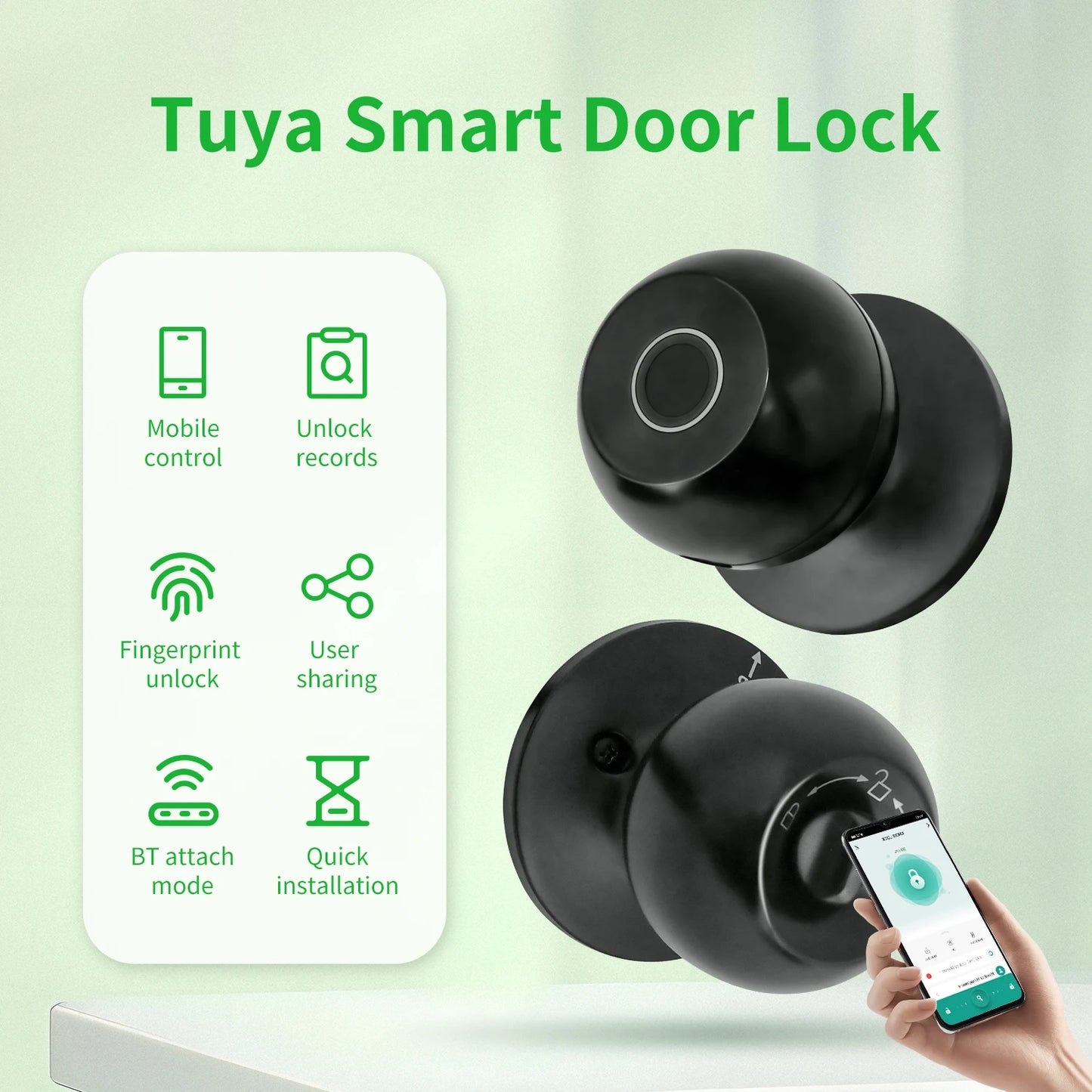 Fingerprint Door Lock, Smart Fingerprint Door Knob with Lock, Biometric Door knob with App Control & Key