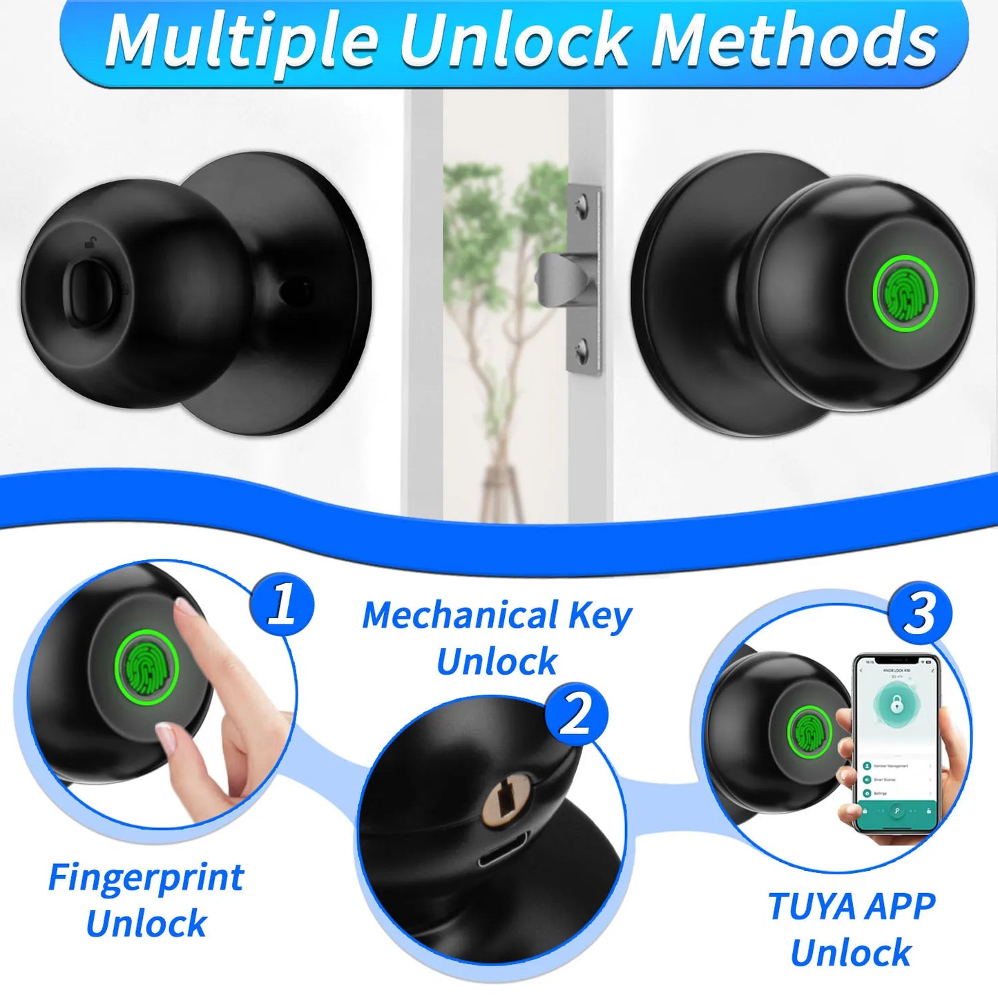Fingerprint Door Lock, Smart Fingerprint Door Knob with Lock, Biometric Door knob with App Control & Key