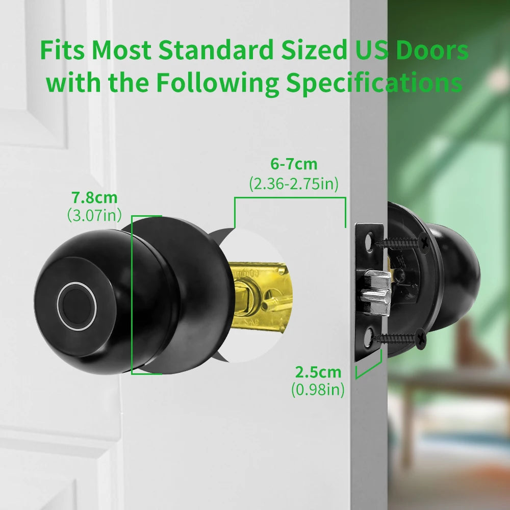 Fingerprint Door Lock, Smart Fingerprint Door Knob with Lock, Biometric Door knob with App Control & Key